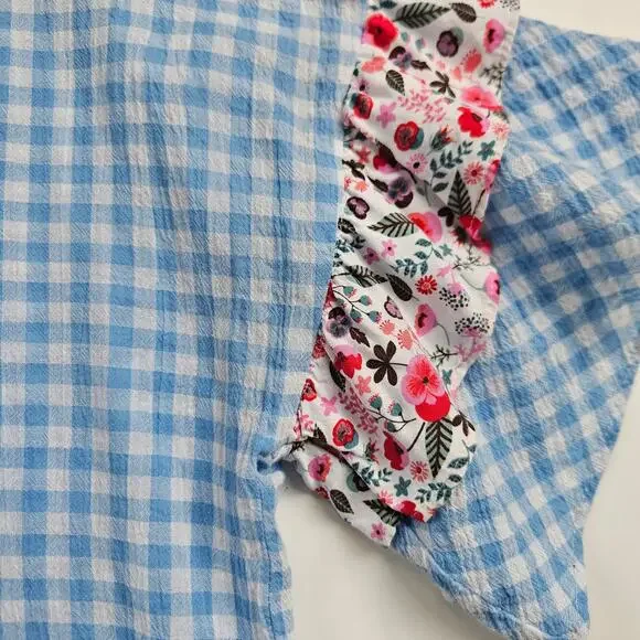 Matilda Jane  Rural Route Gingham Blue White Top Size S Floral - Picture 4 of 8